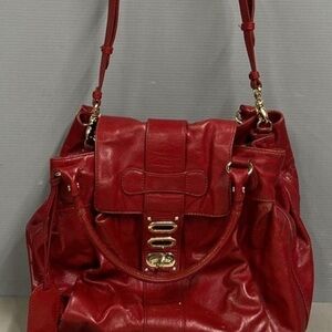 Badgley Mischka Red Leather Shoulder Bag
